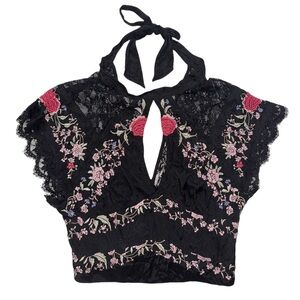 FREE PEOPLE women's black combo chiara embroidered floral top, S.
